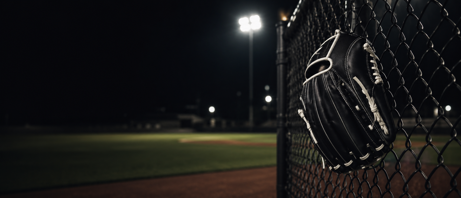 Baseball glove hanging on a chain-link fence